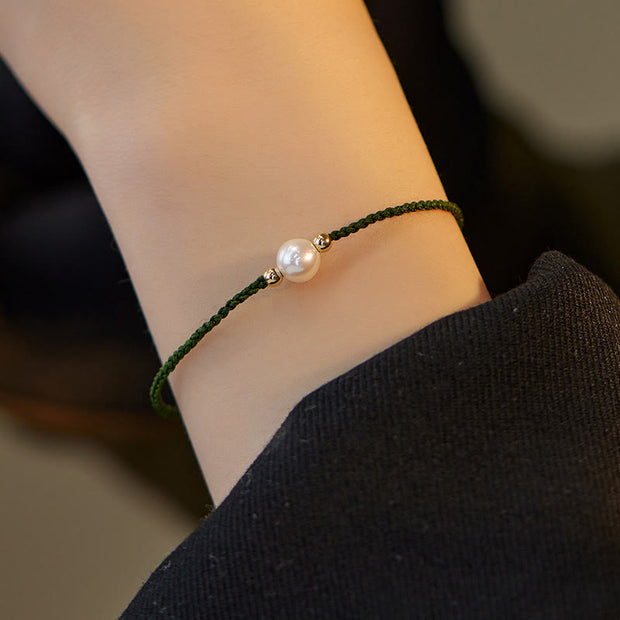 Buddha Stones Natural Pearl Bead Luck Braid String Bracelet Bracelet BS Green(Wrist Circumference 14-19cm)