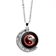 Buddha Stones Yin Yang Moon Balance Harmony Rotation Necklace Pendant Necklaces & Pendants BS Yin Yang DarkRed