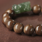 Buddha Stones 925 Sterling Silver Brunei Agarwood PiXiu Jade Peace Strength Bracelet Bracelet BS 11