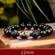 Buddha Stones 108 Beads Black Obsidian Dzi Bead Tiger Eye Agate Healing Mala Bracelet Bracelet BS Dzi Bead 12mm