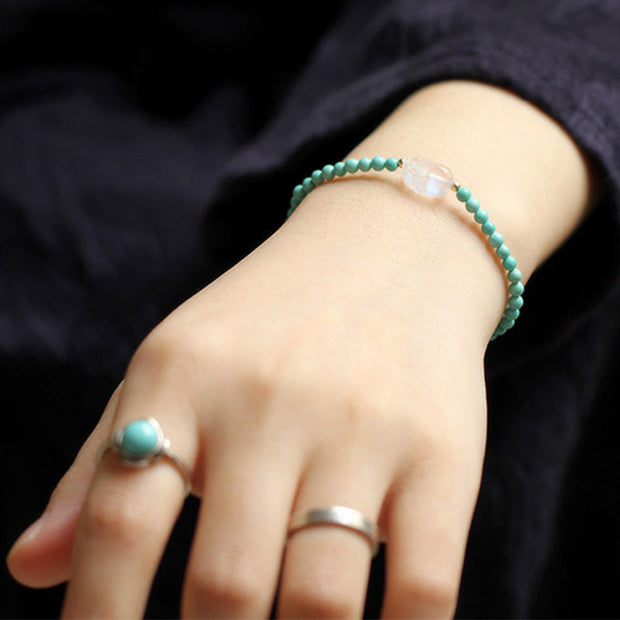 Buddha Stones Turquoise Moonstone PiXiu Protection Strength Bracelet Bracelet BS 2