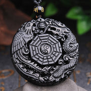 Buddha Stones Bagua Dragon Phoenix Obsidian Fulfilment Pendant Necklace Necklaces & Pendants BS 1