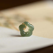 Buddha Stones Dainty Hetian Jade Cyan Jade Luck Floral Charm Necklace Pendant Necklaces & Pendants BS 11