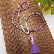 108 Mala Beads Amethyst Fluorite Amazonite Spiritual Positive Tassel Bracelet Mala Bracelet BS 6