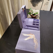 Buddha Stones Purple Phoenix Jewelry Box Organizer Two-Layer Jewelry Storage Box Flannel Box