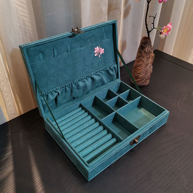 Buddha Stones Flowers Dragonfly Jewelry Box Organizer Single Layer Jewelry Storage Box Flannel Box