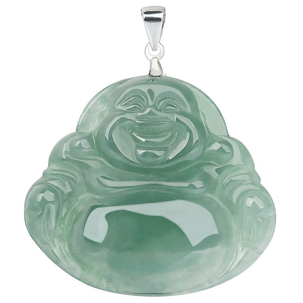 Buddha Stones 925 Sterling Silver Laughing Buddha Jade Protection Calm Necklace Chain Pendant Necklaces & Pendants BS 9