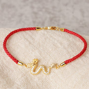 ❗❗❗A Flash Sale- Buddha Stones 925 Sterling Silver Year Of The Dragon Auspicious Golden Dragon Luck Red Rope Chain Bracelet