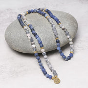 Buddha Stones 108 Natural Picasso Jasper & Blue Stone Mala Bead Lotus Pendant Bracelet Bracelet BS 3