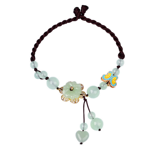 Buddha Stones Flower Jade Butterfly Luck Abundance Charm Anklet Anklet BS 4