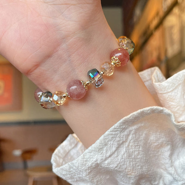 Buddha Stones Natural Strawberry Quartz Colorful Crystal Positive Bracelet Bracelet BS 12