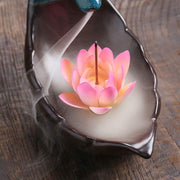 Buddha Stones Little Deer Ceramic Lotus Meditation Incense Burner Decoration