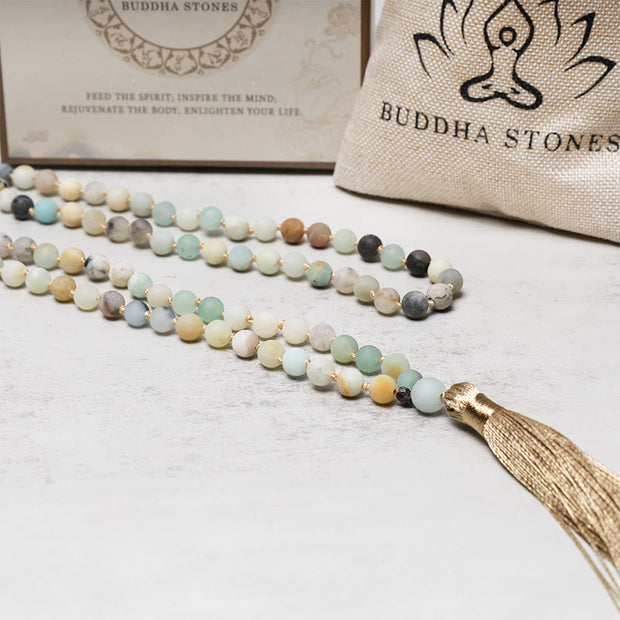 Buddha Stones 108 Amazonite Beads Tassel Mala Bracelet Mala Bracelet BS 4