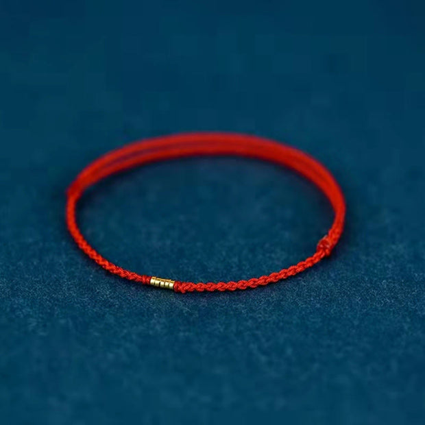 Buddha Stones Lucky Golden Bead Braided String Bracelet Anklet Bracelet BS Red Anklet(Anklet Circumference 16-26cm)