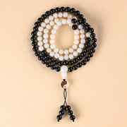 Buddha Stones Ebony YinYang Protection Necklace Mala Mala Bracelet BS 4
