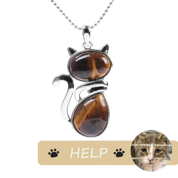 "Save A Cat" Cute Cat Pattern Natural Crystal Protection Cat-Loving Pendant Necklace Necklaces & Pendants BS Tiger Eye