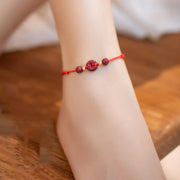 Buddha Stones Cinnabar Peace Buckle Blessing String Anklet Anklet BS 3