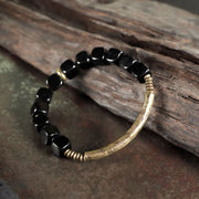 Buddha Stones Black Obsidian Crystal Copper Strength Couple Bracelet Bracelet BS 7