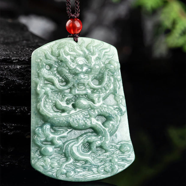 Buddha Stones Natural Jade Chinese Zodiac Dragon Sea Luck String Necklace Pendant Necklaces & Pendants BS 5