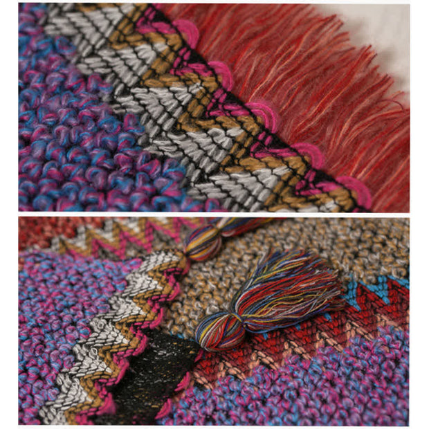 Buddha Stones Tibetan Shawl Knitting Warm Cloak Tibetan Tassel Scarf Tibetan Shawl BS 16