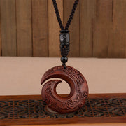 Buddha Stones Small Leaf Red Sandalwood Ebony Wood One's Luck Improves Design Patern Peace Buckle Protection Necklace Pendant