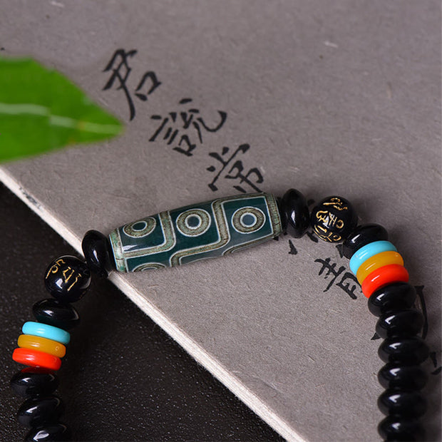 Buddha Stones Tibetan Nine-Eye Dzi Bead Om Mani Padme Hum Power Bracelet Bracelet BS 7