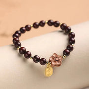 Buddha Stones Natural Sandalwood Peach Blossom Small Leaf Red Sandalwood Ruyi Charm Protection Bracelet