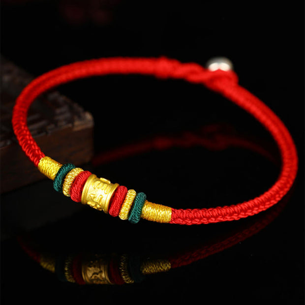 Buddha Stones 999 Gold Om Mani Padme Hum Luck String Couple Bracelet Bracelet BS 7