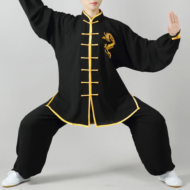 Buddha Stones Dragon Embroidered Qi Gong Zen Spiritual Practice Meditation Prayer Uniform Unisex Clothing Set