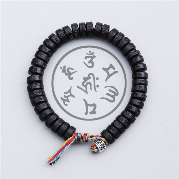 Buddha Stones Tibetan Coconut Shell Beads Engraved Om Mani Padme Hum Mantra Happiness Bracelet Bracelet BS 3