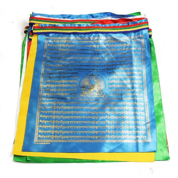 Buddha Stones Tibetan 5 Colors Windhorse Buddha Scriptures Auspicious Outdoor Prayer Flag