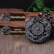 Buddha Stones Bagua Dragon Phoenix Obsidian Fulfilment Pendant Necklace Necklaces & Pendants BS 5