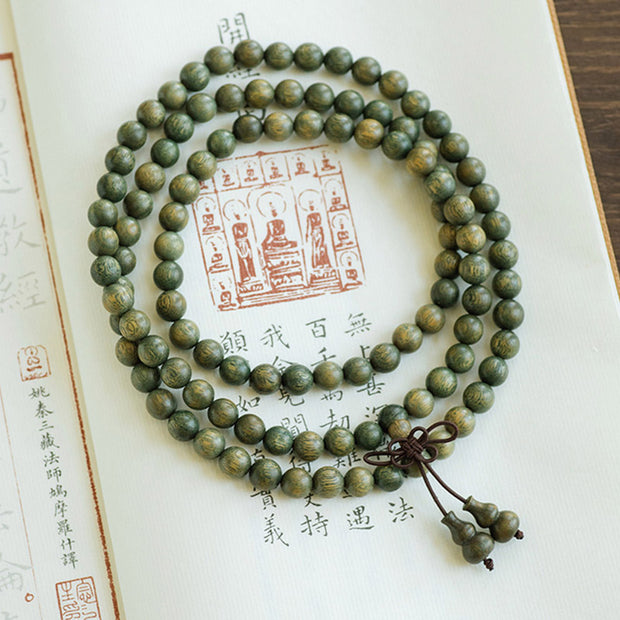 Buddha Stones 108 Mala Beads Green Sandalwood Chinese Knotting Soothing Bracelet Mala Bracelet BS 8