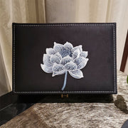 Buddha Stones Lotus Flower Design Jewelry Box Organizer Single Layer Flannel Jewelry Storage Box With Lock