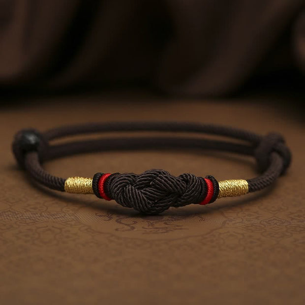 Buddha Stones Red String Jade Luck Fortune Knot Braided String Bracelet Bracelet BS SaddleBrown String(Wrist Circumference 14-22cm)