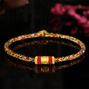 Buddha Stones Tibet 999 Gold Om Mani Padme Hum Engraved Protection Lucky Bead Bracelet Bracelet BS Colorful Rope 24cm