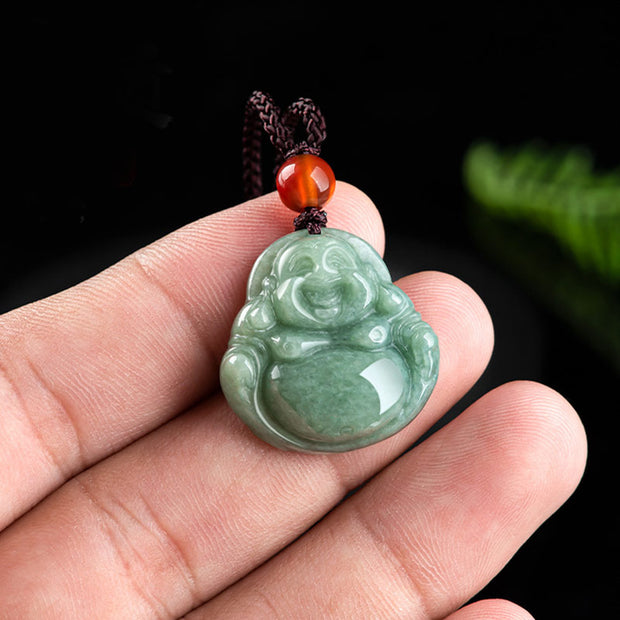 Buddha Stones Laughing Buddha Cyan Jade Success Necklace String Pendant Necklaces & Pendants BS 3