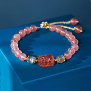 Buddha Stones Aquamarine Strawberry Quartz Amethyst Moonstone PiXiu Healing Bracelet Bracelet BS Strawberry Quartz (Love ♥ Healing)