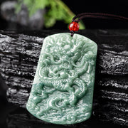 Buddha Stones Natural Jade Chinese Zodiac Dragon Sea Luck String Necklace Pendant Necklaces & Pendants BS 6