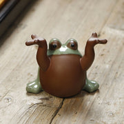 Buddha Stones FengShui Wealth Lucky Cute Frog Ceramic Tea Pet Figurine Decoration