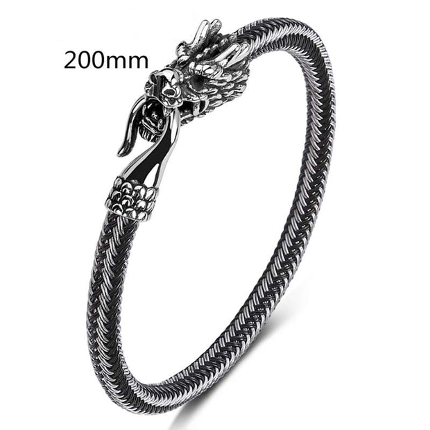Buddha Stones Dragon Titanium Steel Protection Luck Bracelet Bracelet BS White&Black 200mm