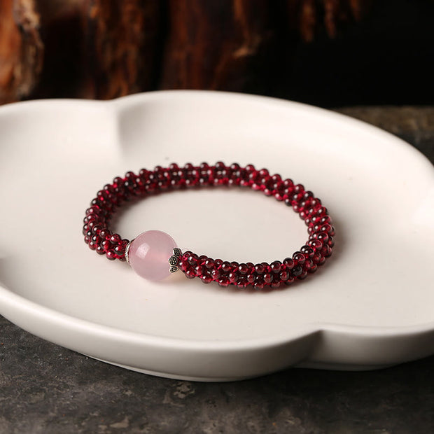 Buddha Stones Natural Garnet Pink Crystal Red Agate Amazonite Bead Protection Bracelet Bracelet BS 4