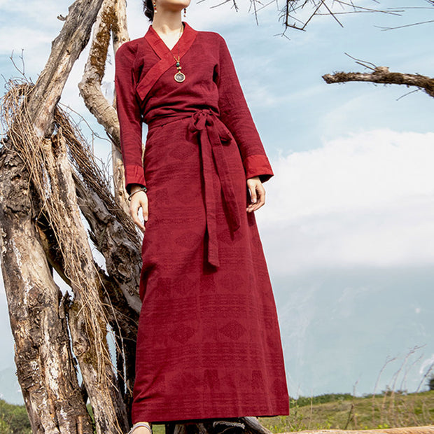 Buddha Stones Tibetan Dress Clothing Lhasa Long Wrap Dress Maxi Dress Women Clothing
