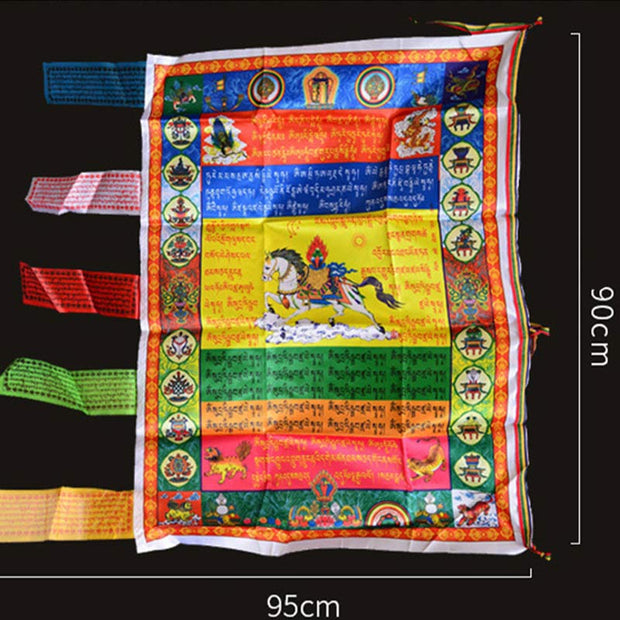 Buddha Stones Tibetan Colorful Windhorse Protection Outdoor Prayer Flag Decoration Decorations buddhastoneshop 24