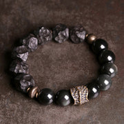 Buddha Stones Black Obsidian Ebony Wood Copper Strength Couple Bracelet Bracelet BS 1