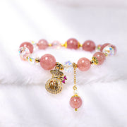 Buddha Stones Natural Strawberry Quartz Crystal Money Bag Charm Positive Bracelet Bracelet BS 3