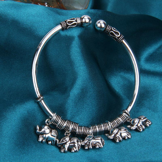 Buddha Stones 925 Sterling Silver Elephant Strength Bracelet Bangle