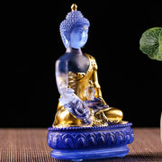 Buddha Stones Medicine Buddha Handmade Liuli Crystal Art Piece Compassion Statue Home Office Offering Decoration