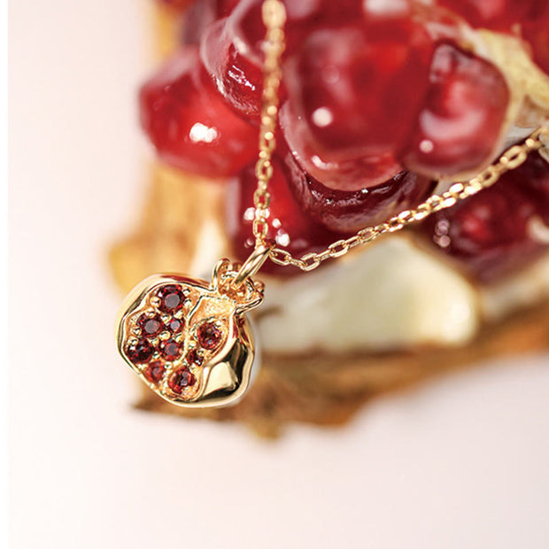 Buddha Stones 925 Sterling Silver 18k Gold Plated Pomegranate Garnet Crystal Passion Charm Necklace Pendant Necklaces & Pendants BS 1