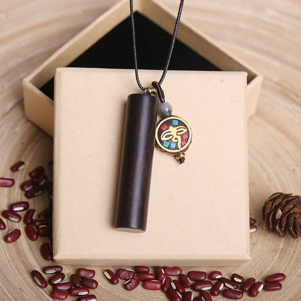 Buddha Stones Tibetan Ebony Wood Dzi Bead Peace Calm Necklace Pendant Necklaces & Pendants BS 5.5*1.2cm